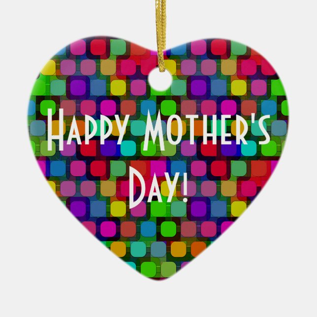 Happy Mother's Day Heart Abstract Colourful Ceramic Tree Decoration (Front)