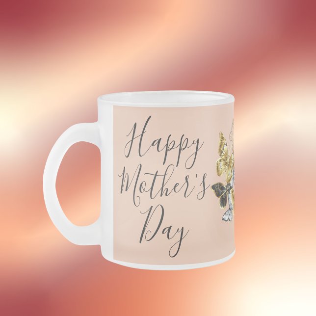 Happy Mother's Day Heart Butterflies | Frosted Glass Coffee Mug (Creator Uploaded)