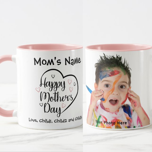 Happy Mothers Day Heart Customisable Pink Photo Mug (Creator Uploaded)