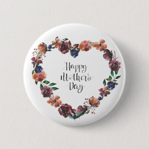 Happy Mother's Day Heart Floral Flowers Script 6 Cm Round Badge