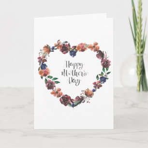 Happy Mother's Day Heart Floral Flowers Script Card