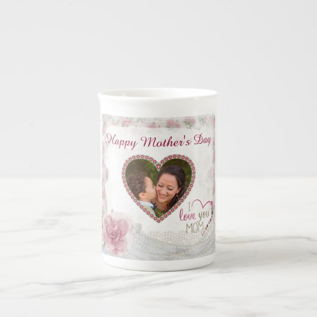 Happy Mother's Day Heart Personalised Bone China Mug (Front)