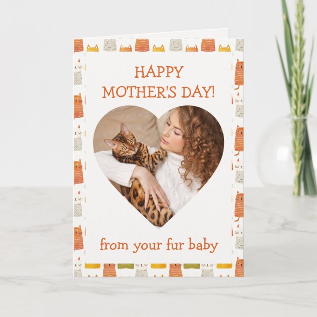 Happy Mother's Day Heart-Shaped Photo Dog Cat Pet Card (Front)