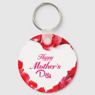 Happy Mother's Day - Heart Shaped Rose Petals Key Ring