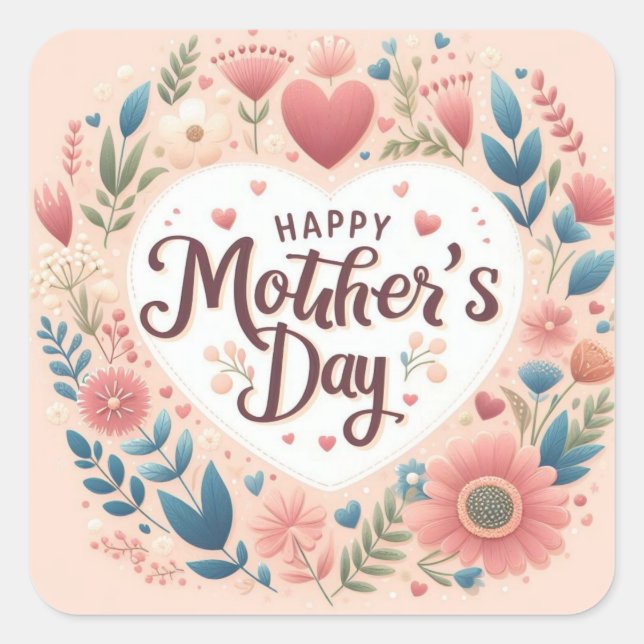 Happy Mother's Day Heart Square Sticker (Front)