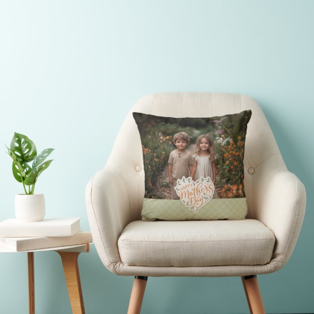 Happy Mother's Day Heart Typography Photo Sage Cushion (Chair)
