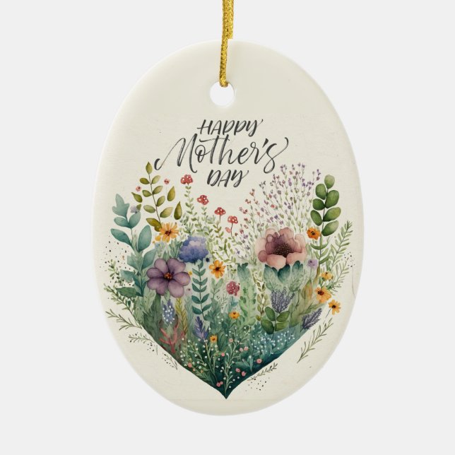 Happy Mother's Day Hearts And Flowers Ceramic Tree Decoration (Front)