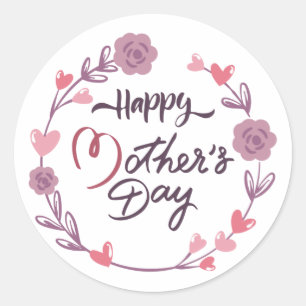 Happy Mother's Day Hearts Floral Wreath Bouquet Classic Round Sticker
