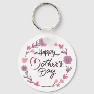 Happy Mother's Day Hearts Floral Wreath Bouquet Key Ring
