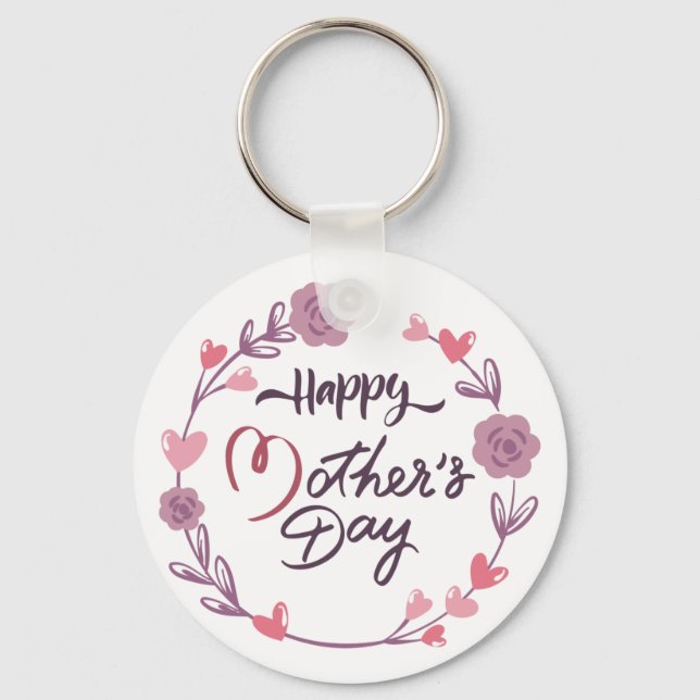 Happy Mother's Day Hearts Floral Wreath Bouquet Key Ring (Front)
