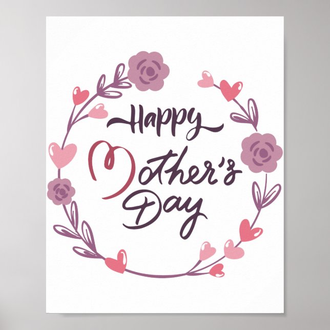 Happy Mother's Day Hearts Floral Wreath Bouquet Poster (Front)