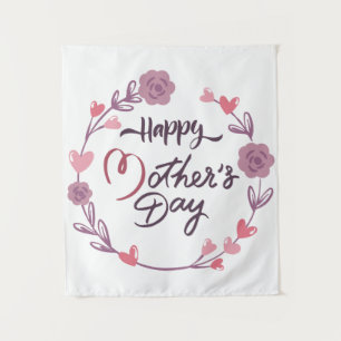 Happy Mother's Day Hearts Floral Wreath Bouquet Tapestry