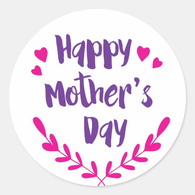 Happy Mother's Day, Hearts - Glossy, Lg., Classic Round Sticker (Front)