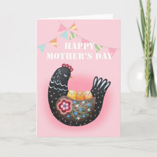 Happy Mother's Day Hen Chicken mother of three Card