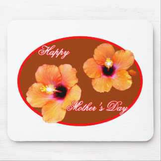 Happy Mother's Day Hibiscus Brown Red Oval The MUS Mouse Mat