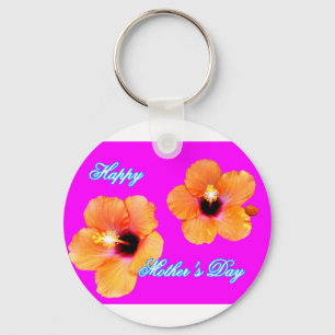 Happy Mother's Day Hibiscus Orange Magenta jGibney Key Ring