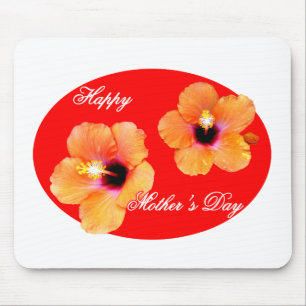 Happy Mother's Day Hibiscus Red Red Oval The MUSEU Mouse Mat