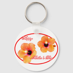 Happy Mother's Day Hibiscus Transp Red Oval jGibne Key Ring