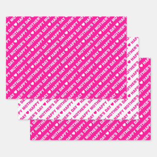 Happy Mother's Day Hot Pink and White Wrapping Paper Sheet