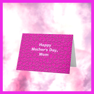 Happy Mother's Day Hot Pink Jigsaw Puzzle Greeting Card