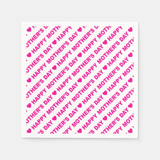 Happy Mother's Day Hot Pink on White Paper Napkin (Front)