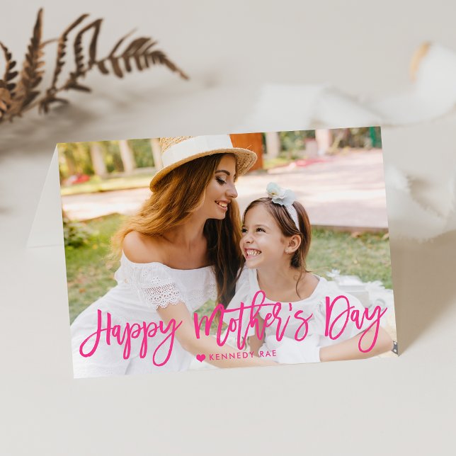Happy Mother's Day Hot Pink Script Photo Card (Creator Uploaded)