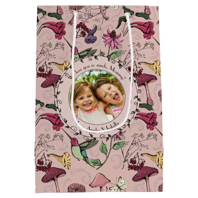 Happy Mothers Day Hummingbird & Flowers Photo  Medium Gift Bag (Back)