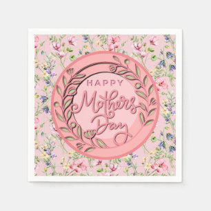Happy Mother's Day I Watercolor Floral Pink Napkin