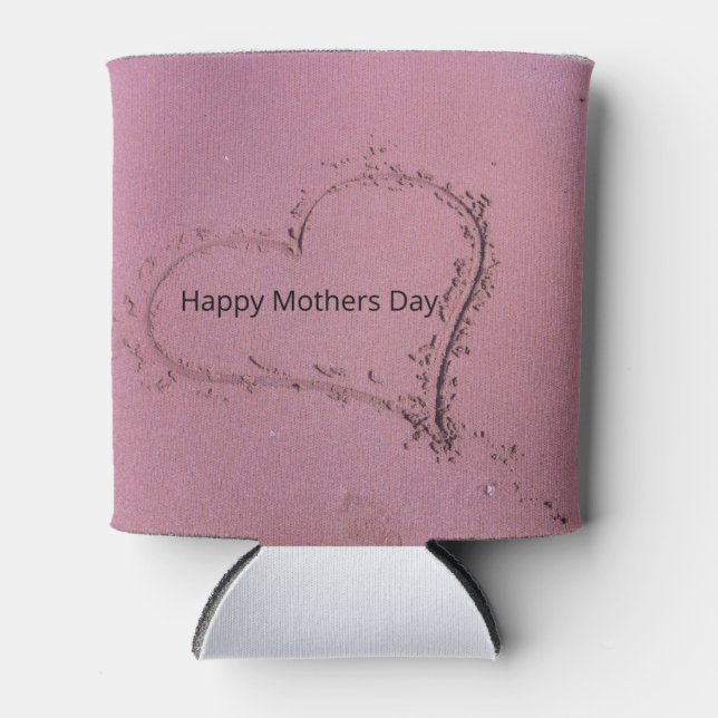 Happy Mothers Day in a Heart in the Sand on a  Can Cooler (Front)