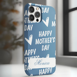 Happy Mother's Day in blue background custom name iPhone 11 Case