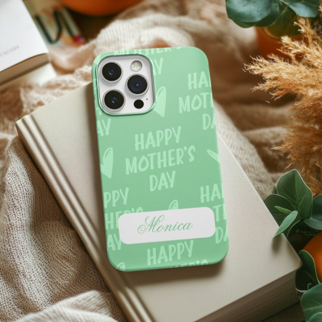 Happy Mother's Day in green background custom name Case-Mate iPhone Case (Happy Mother's Day in green background custom name Case-Mate iPhone Case)