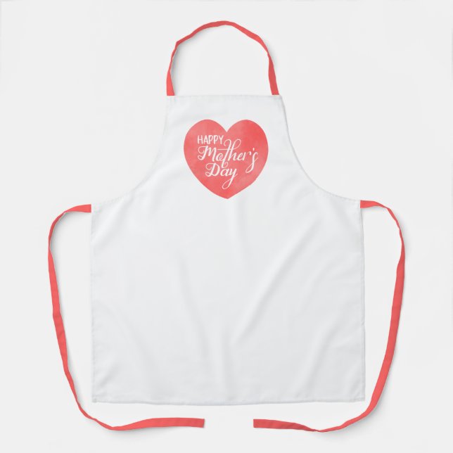 Happy mother's day in pink heart, watercolor heart apron (Front)