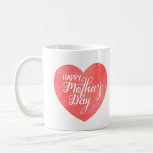 Happy mother's day in pink heart, watercolor heart coffee mug
