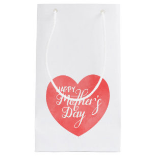 Happy mother's day in pink heart, watercolor heart small gift bag