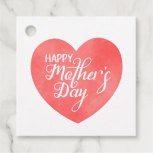 Happy mother's day in pink watercolor heart favour tags