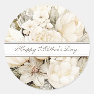 Happy Mother's Day Ivory cream Floral script Classic Round Sticker