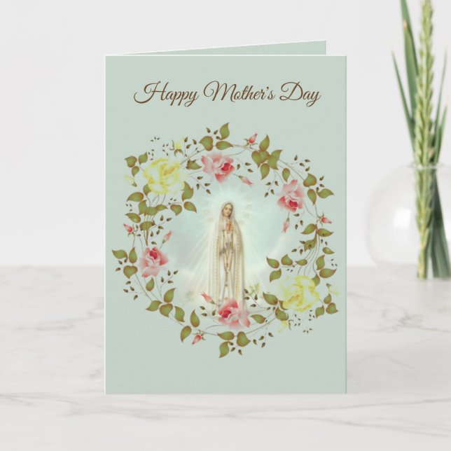 HAPPY MOTHER'S DAY LADY OF FATIMA ROSE WREATH CARD (Front)