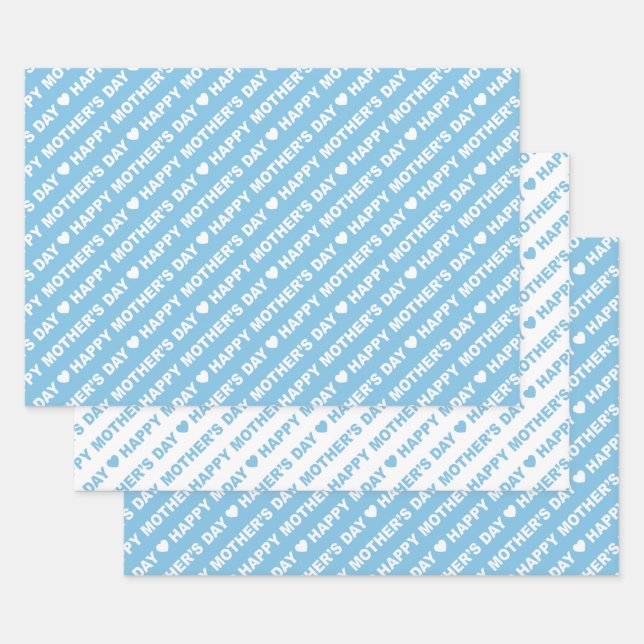 Happy Mother's Day Light Blue and White Wrapping Paper Sheet (Set)