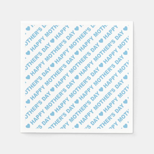 Happy Mother's Day Light Blue on White Napkin (Front)