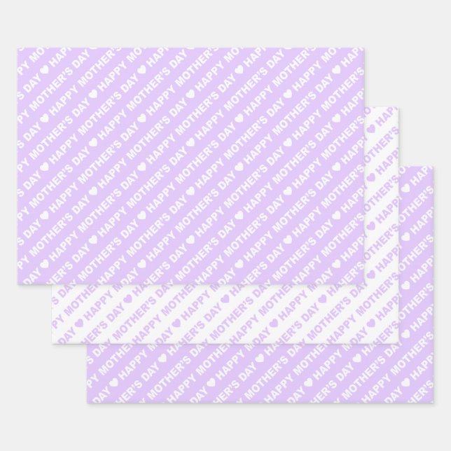 Happy Mother's Day Lilac and White Wrapping Paper Sheet (Set)