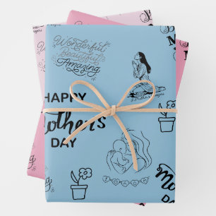 Happy Mothers Day Line Art Collage 2025 Wrapping Paper Sheet