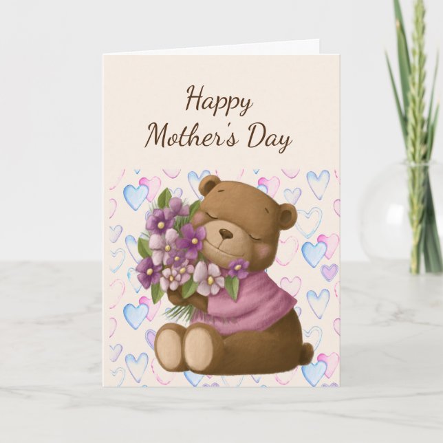 Happy Mother's Day Love Appreciate Bear Flowers Card (Front)