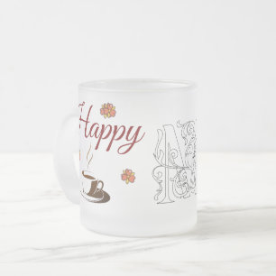 Happy Mother's Day 'M" Text Art Frosted Glass Coffee Mug