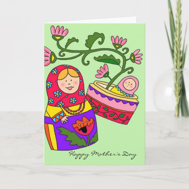 Happy Mother's Day Matryoshka Ukrainian Folk Art Card (Front)