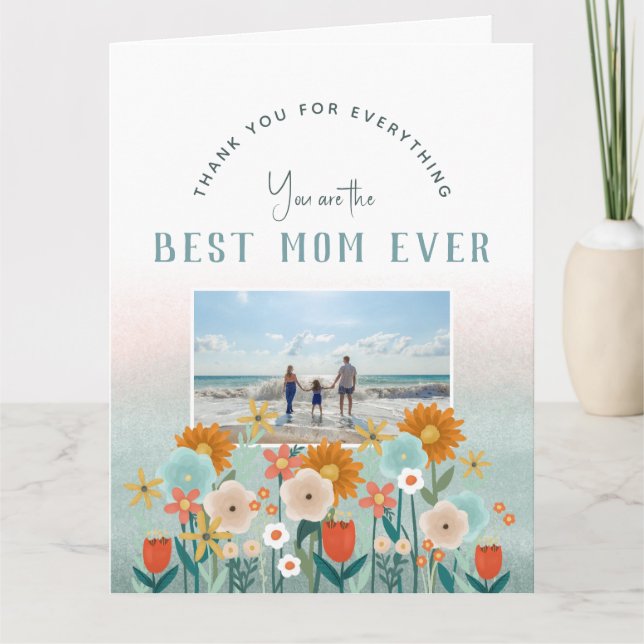 Happy Mothers Day Modern Best Mum Floral Photo Card (Front)