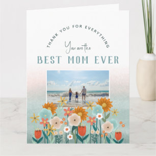 Happy Mothers Day Modern Best Mum Floral Photo Card