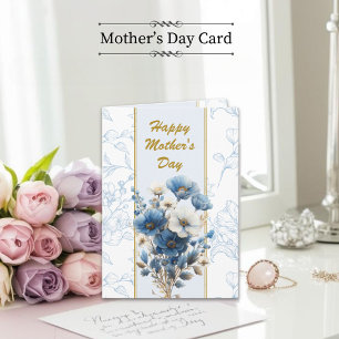 Happy Mothers Day Modern Blue Floral Bible Verse Card