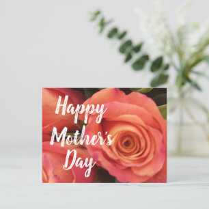 Happy Mothers Day Modern Coral Rose Floral Holiday Postcard