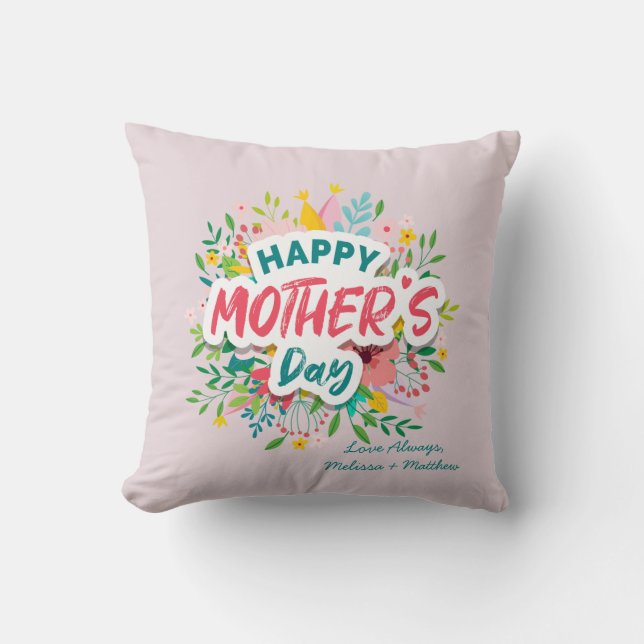 Happy Mothers Day Modern Floral Personalised  Thro Cushion (Front)