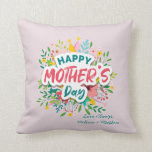Happy Mothers Day Modern Floral Personalised Thro Cushion